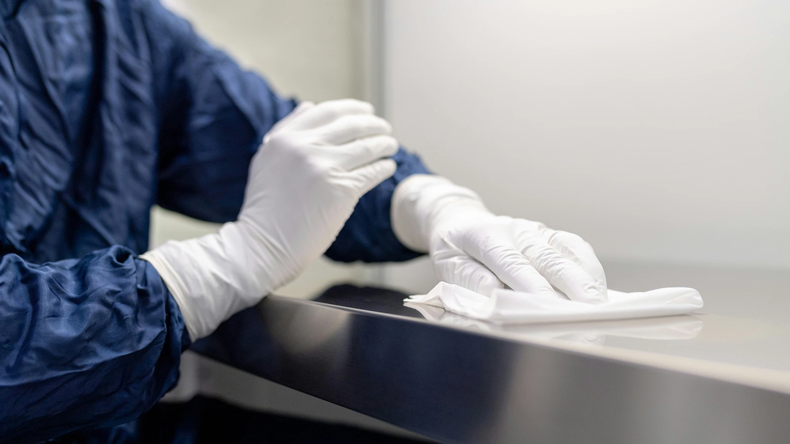 Environmental services professional cleaning an outpatient healthcare facility